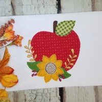 Apple with Sunflower Machine Applique Design - Satin Stitch